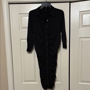 Torrid Black Ruched Buttoned Long Sleeve Dress